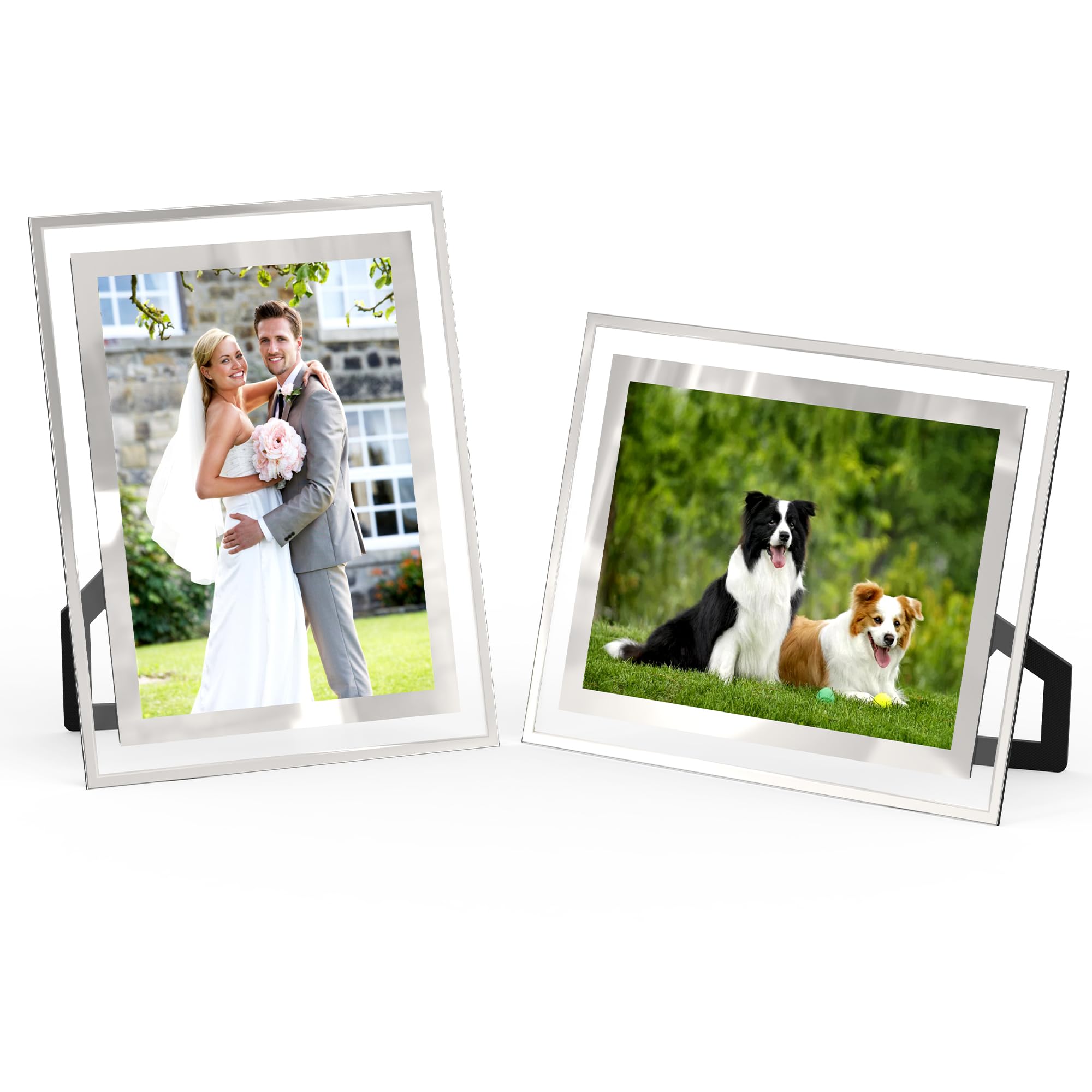 2 PCS Glass Photo Frames 5x7 inch, Transparent Glass Picture Frame, Horizontal or Vertical Desktop Photo Frame for Landscape Portrait Wedding Family Photos