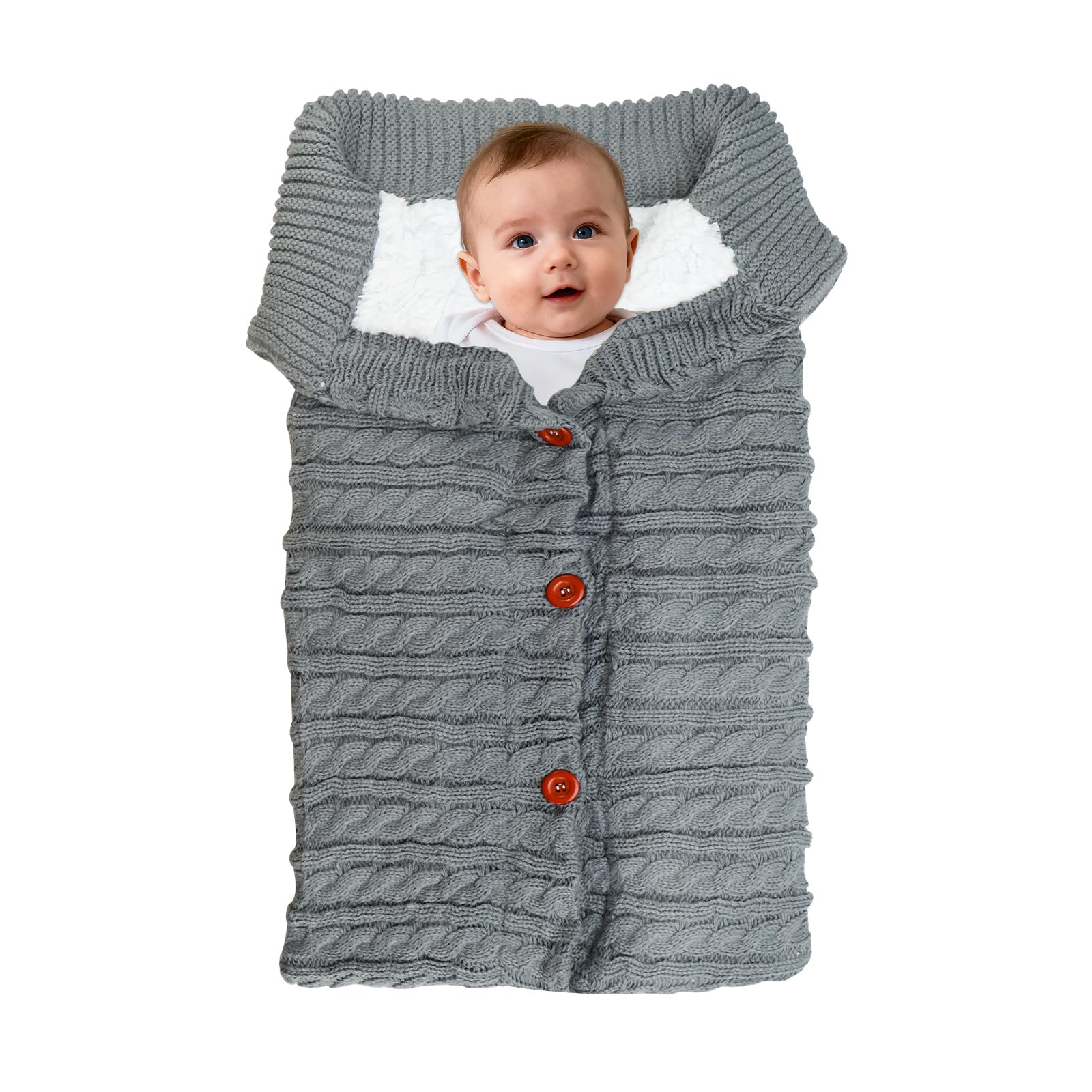LPZMPZ Winter Foot Muff, Foot Muff Pram, Universal Winter Sack Buggy, Knitted Footmuff, Baby Sleeping Bag Winter with Fleece, Warm Footmuffs, Pram Blanket for Baby from 0-12 Months (Grey)
