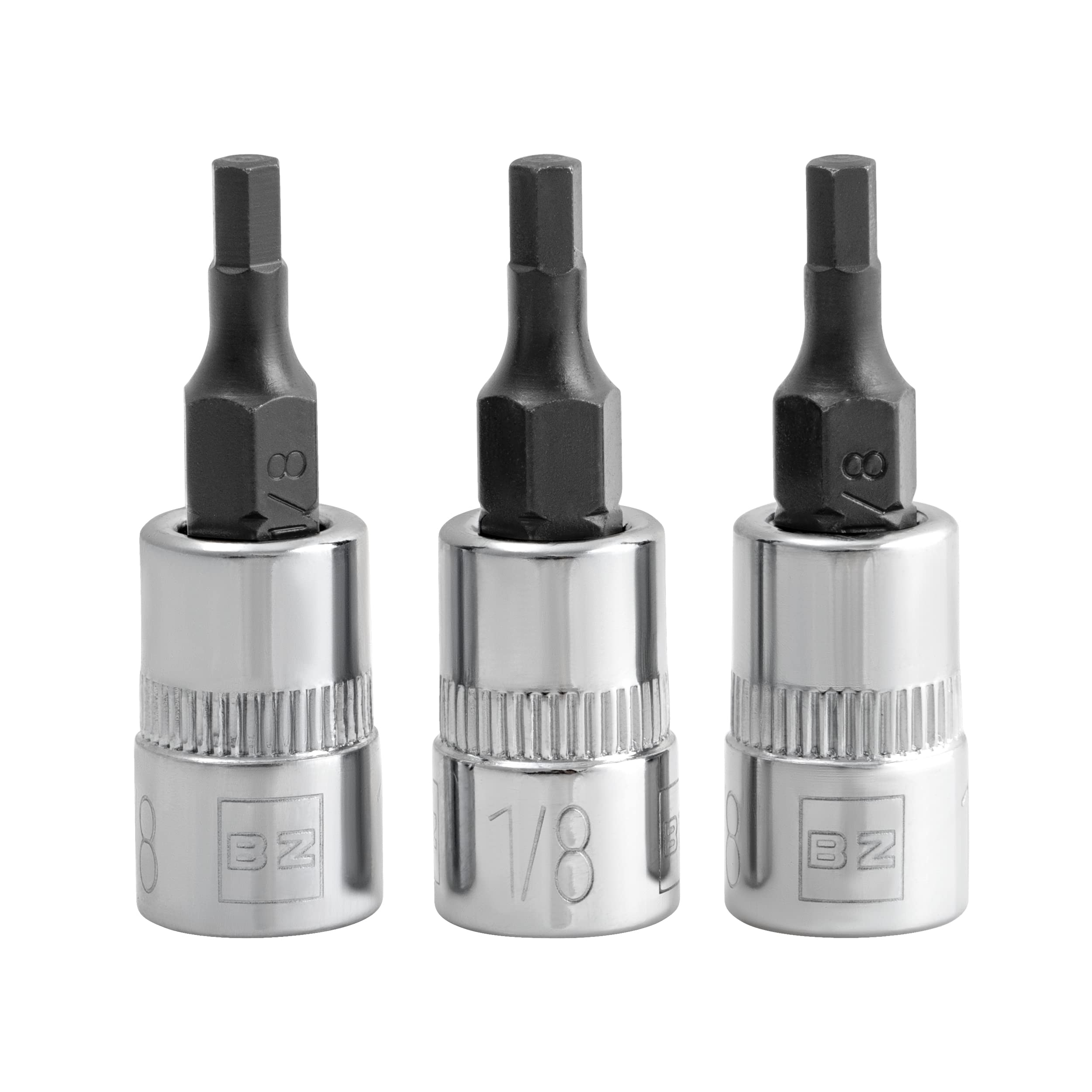 BRAZEN 1/8" Hex Bit Socket/Allen Driver Three Pack (1/4" Drive, Short)