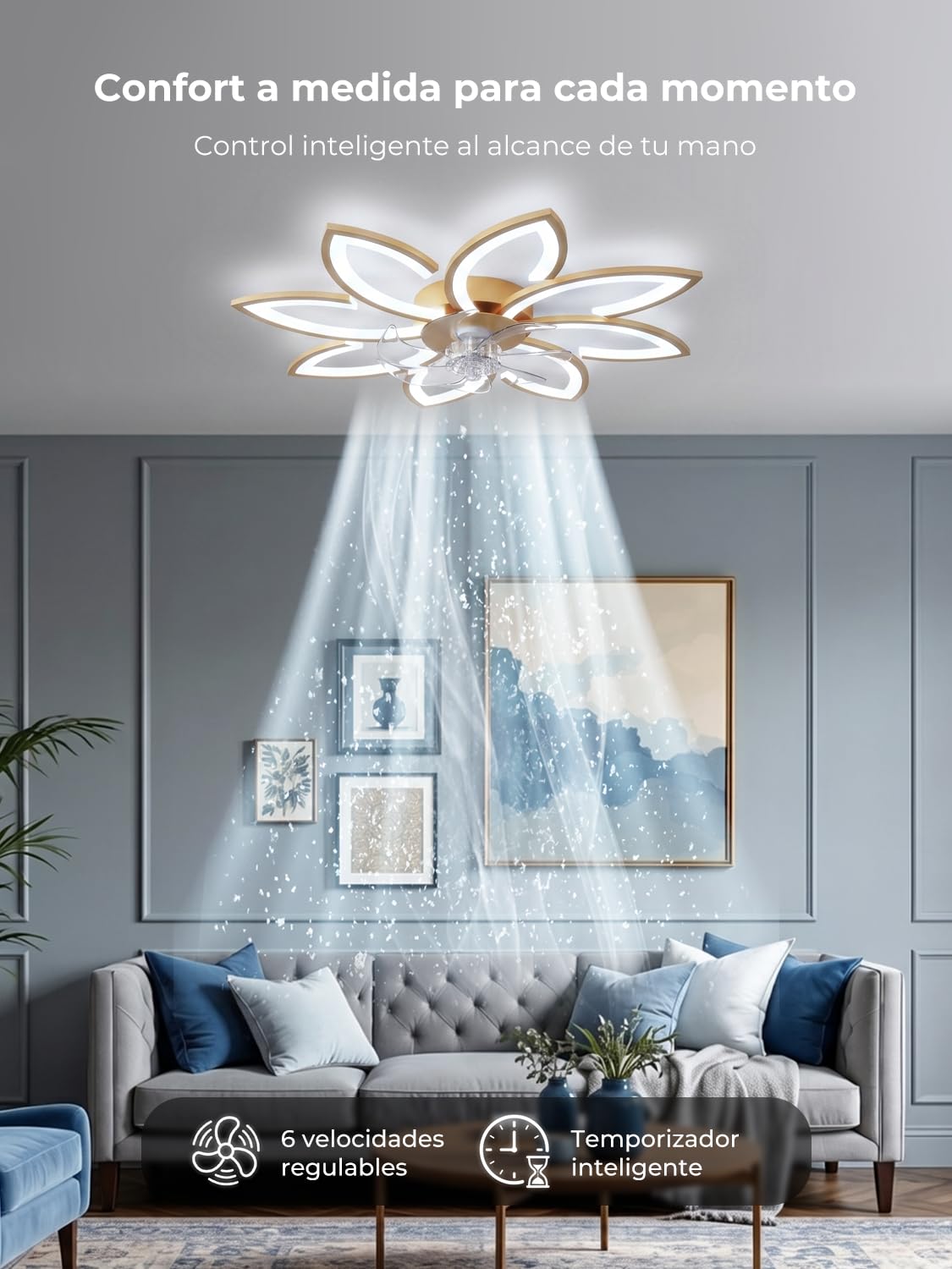 90cm Ventilador de Techo con Luz y Mando a Distancia Led Lampara Ventilador Techo Silencioso Regulable Motor DC Reversible 6 Velocidades Ceiling Fan with Light para Dormitorio Cocina,Dorado