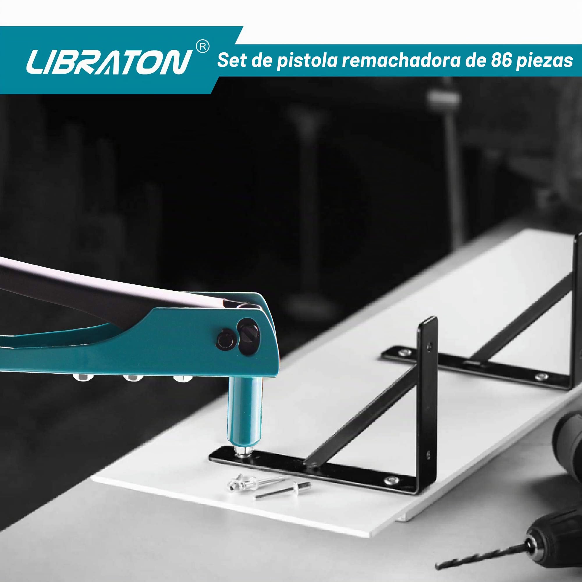 Libraton Remachadora Manual de 80 Piezas, Pistola de Remaches con Remaches de 4 Tamaños HSS Brocas, Herramienta Remachadora Profesional para Automoción, Ferrocarriles, Muebles, Instrumentos