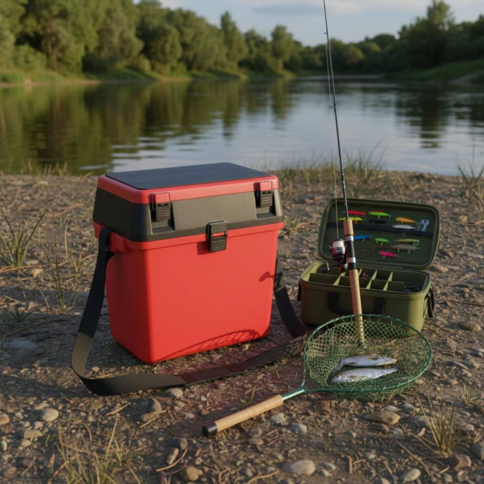 perfeclan Contenedor de Almacenamiento de Pesca Caja Organizadora Cubo Maletín Tapa Reforzada Como Asiento Correa de Hombro Adecuado para Pesca Deportiva Ribera, Azul