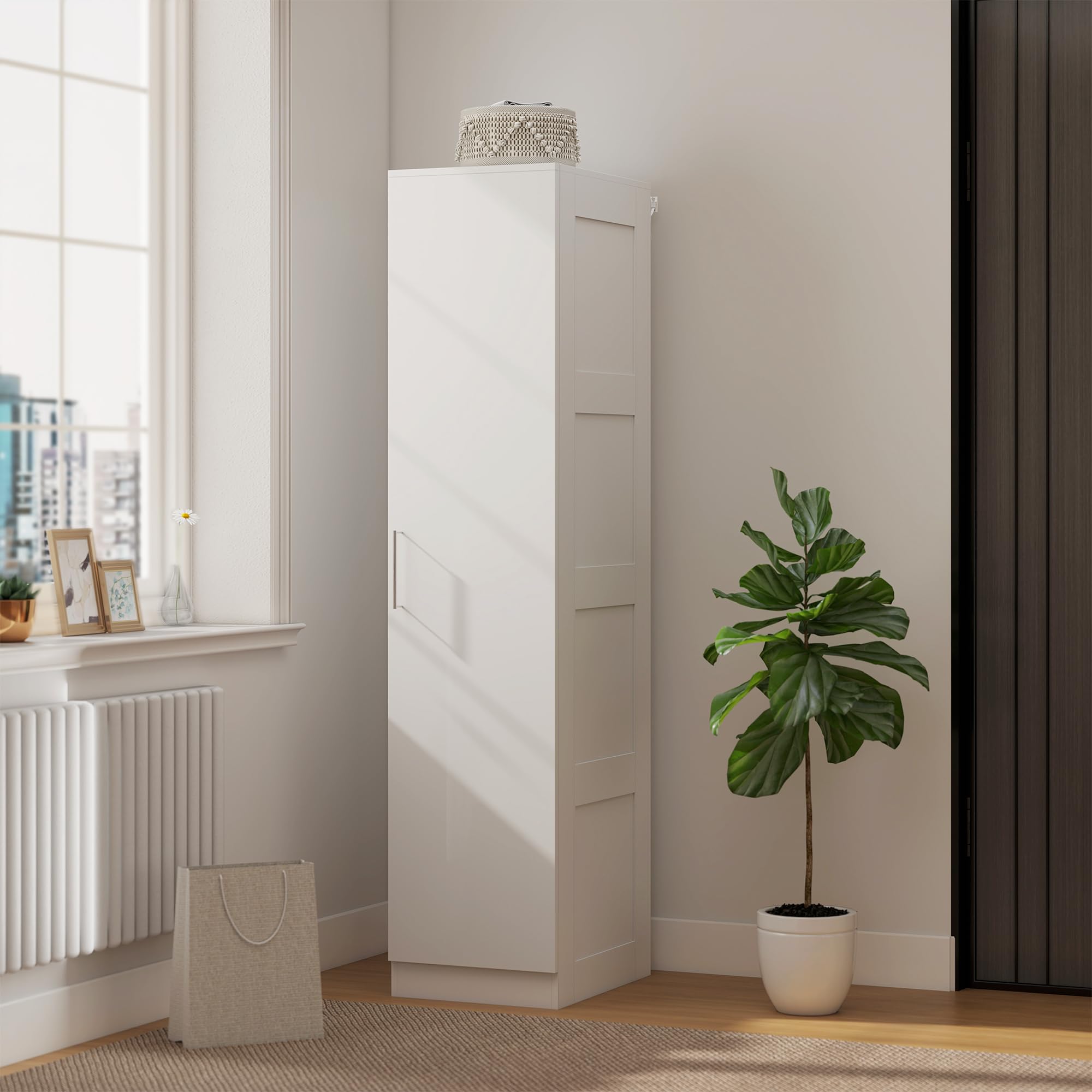 HOMCOM Kleiderschrank Mehrzweckschrank mit Kleiderstange, Regal, Soft-Close-Tür Garderobenschrank Schrank Drehtürenschrank für Schlafzimmer 40 x 52 x 180 cm Weiß
