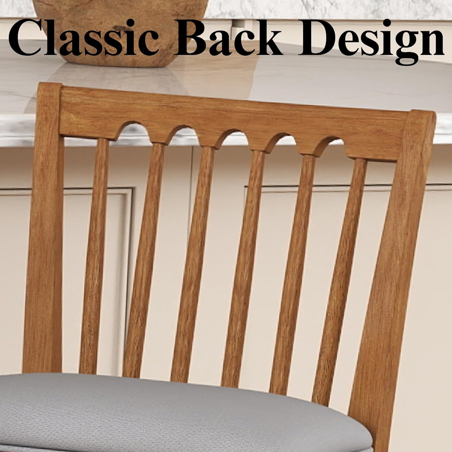 25" Bar Stools Set of 2 Farmhouse Bar Stool with Spindle Slat Back, Padded Seat, Rubber Wood Footrest Counter Height Bar Stools for Kitchen Island Pub Restaurant, Grey