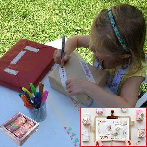 Miniatura 5 de Washi - Juego de 10 rollos de cinta adhesiva floral dorada, cinta de papel decorativa para álbumes de recortes, manualidades, suministros de diario