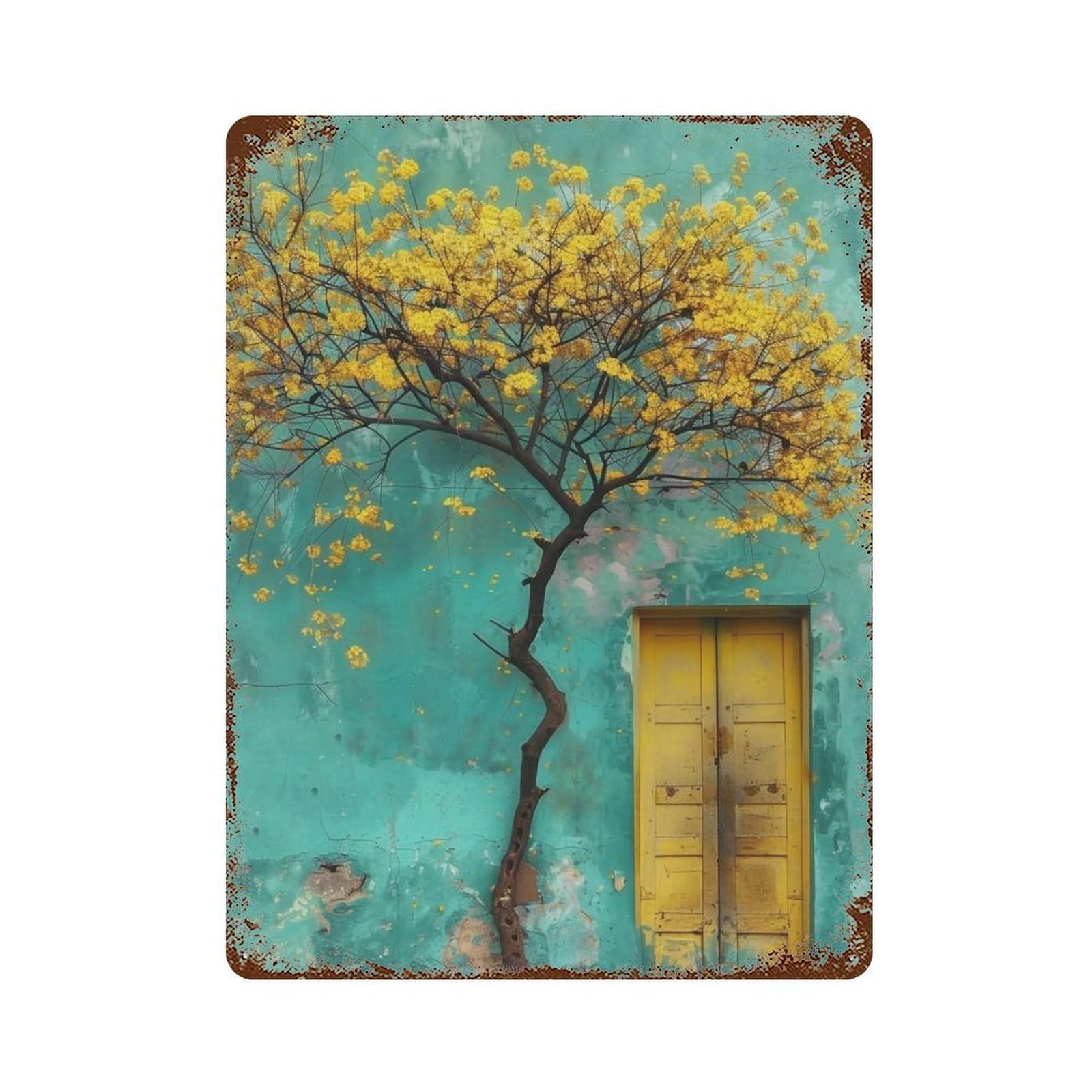Wujhgrsg Style Minimal Vertical Mottled Wall Solitary Blossom Tree 01 Wall Art Retro Iron Vintage Metal Tin Sign Poster Modern Decor For Home Cofffee Club Bar Shop 40X30cm