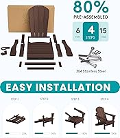 Vista 298 de SERWALL - Silla plegable Adirondack para patio, jardín, exterior, resistente a la intemperie, sillas para hoguera, color naranja