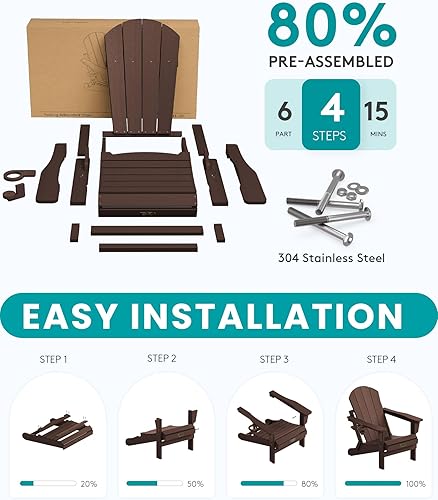 Miniatura 298 de SERWALL - Silla plegable Adirondack para patio, jardín, exterior, resistente a la intemperie, sillas para hoguera, color naranja