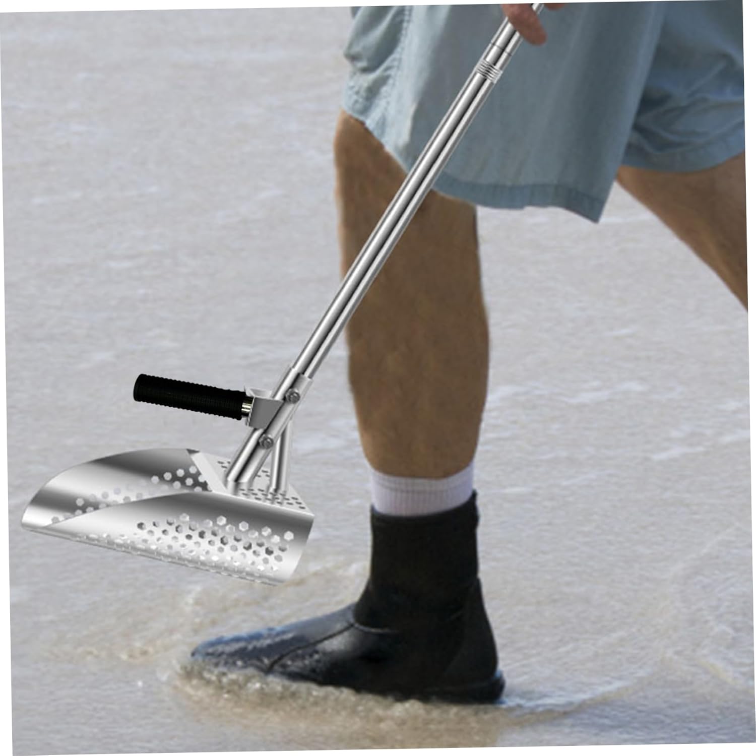 Sand Scoop, 47.2'' Long Handle Metal Detector Shovel, Sand Scoop Set, Beach Sand Scoop with Handle, Stainless Steel Sand Flea Rake, Metal Detecting Tool