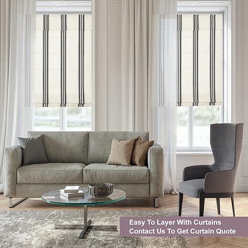 Miniatura 2 de Persianas romanas de lino sin cordones, persianas romanas opacas color beige de alta calidad, tela lavable a medida para ventanas, puertas, puertas