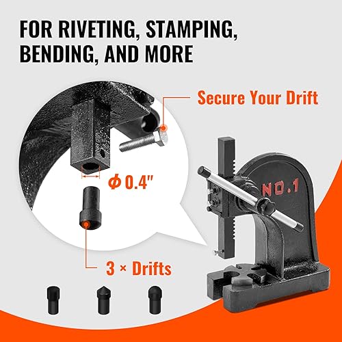 Miniatura 3 de VEVOR Prensa de árbol manual de 1 tonelada, altura máxima de 5.9 pulgadas, prensa manual de escritorio de hierro fundido resistente, prensa manual