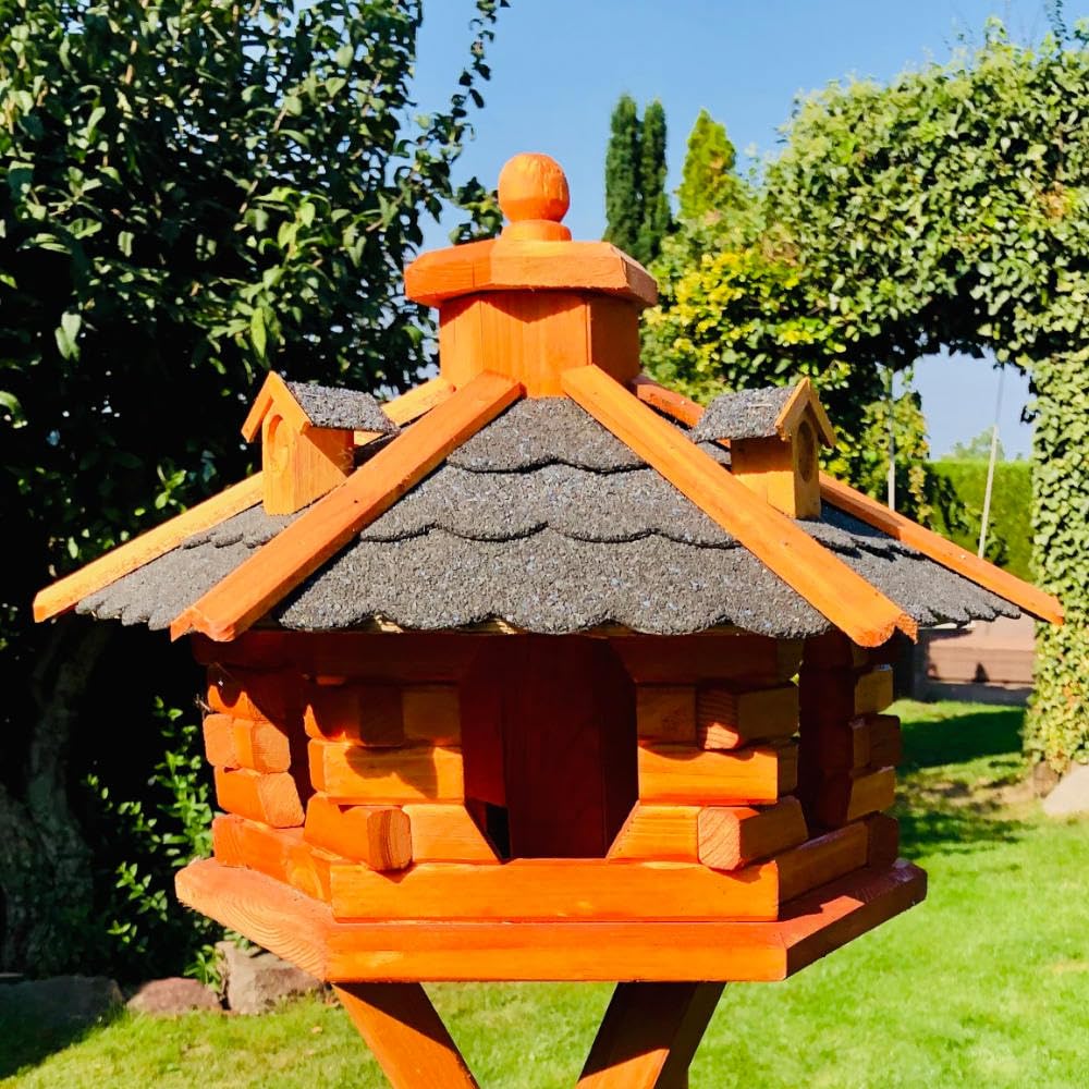 Domek dla ptaków od L do XL karmnik dla ptaków domek dla ptaków ze stojakiem lub bez w kolorze brązowym z czerwonym, zielonym lub niebieskim (rozm. L – ze stojakiem, czarny/brązowy)