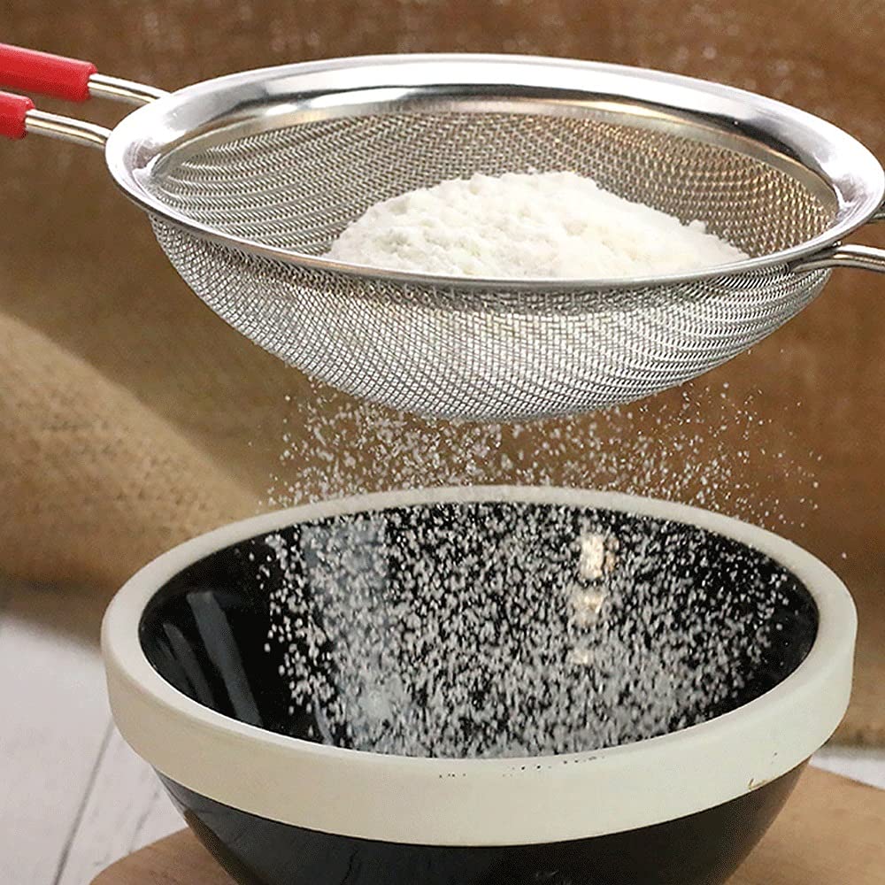 Doppellagiges Feinmaschiges Sieb aus Edelstahl – Größe 14 cm – Küchenmehlsieb mit 30 feinen Maschen, perfekt für Öl und Schaum