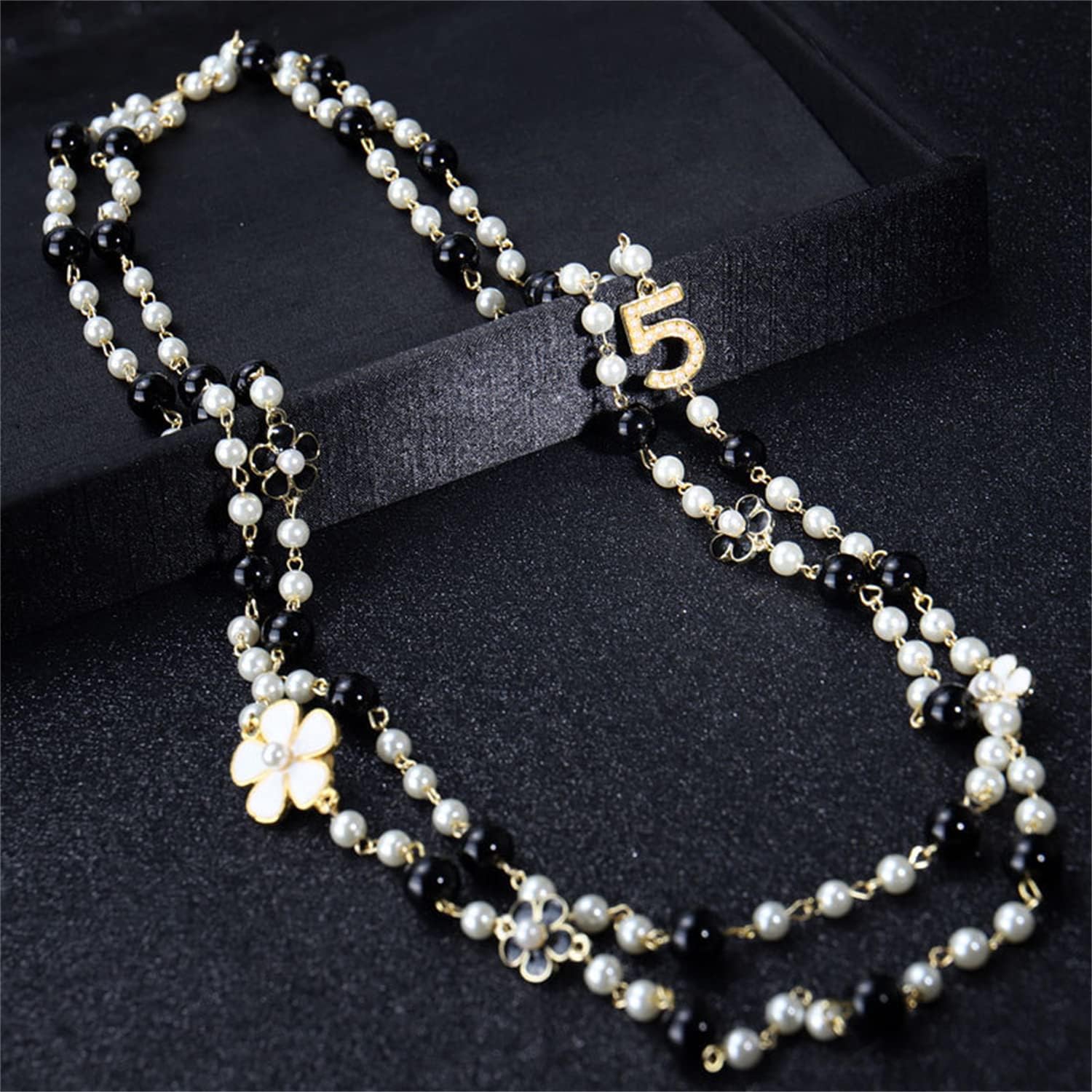 Long Number 5 Flower Pearl Camellia Layered Necklace for Women's Party Wedding - Image 7