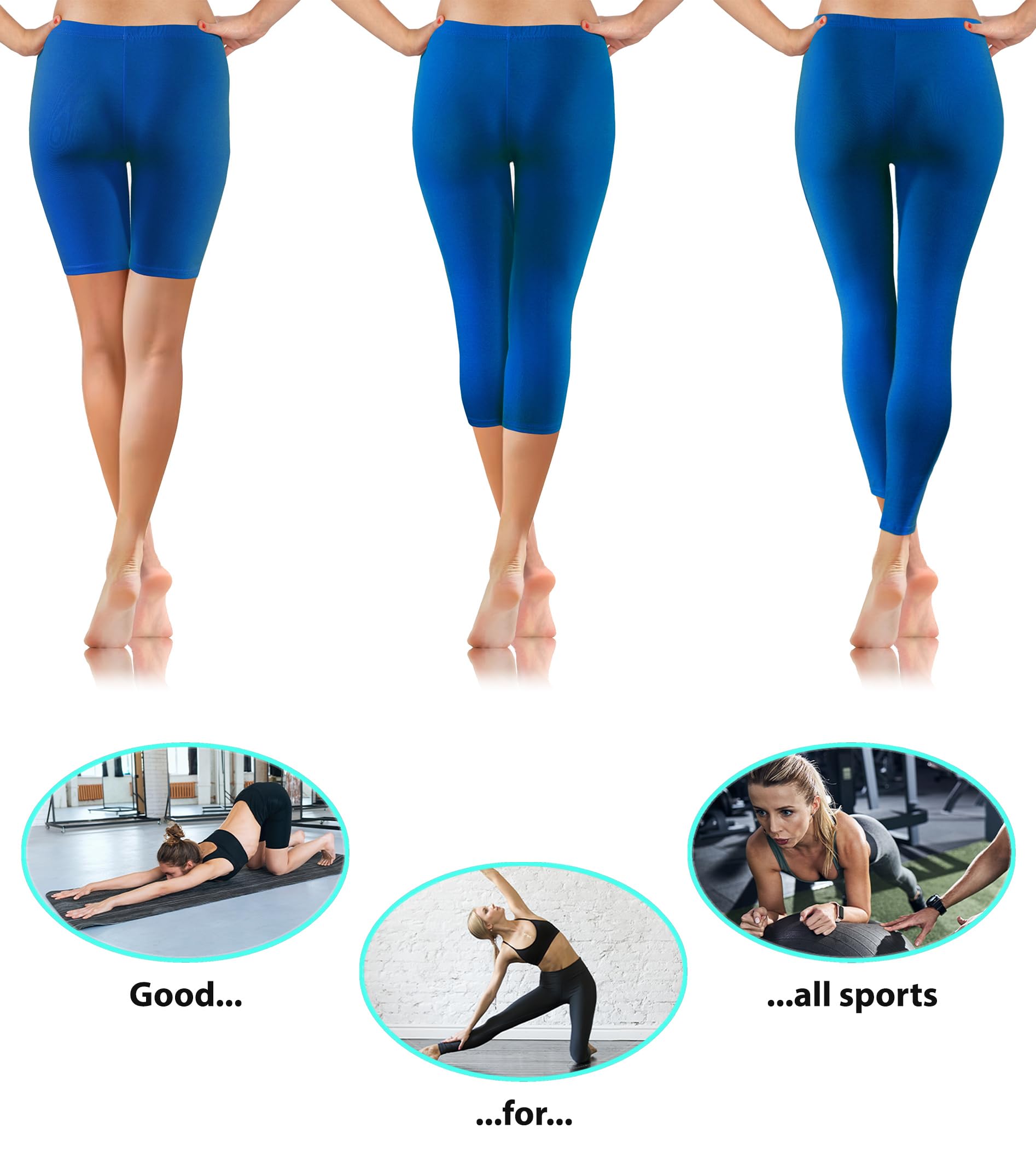 sesto senso 3 Paia Pantaloni Donna Lunga + 3/4 + Pantaloncini 1/2 Cotone Colorato Leggins Sportivi Yoga Fitness