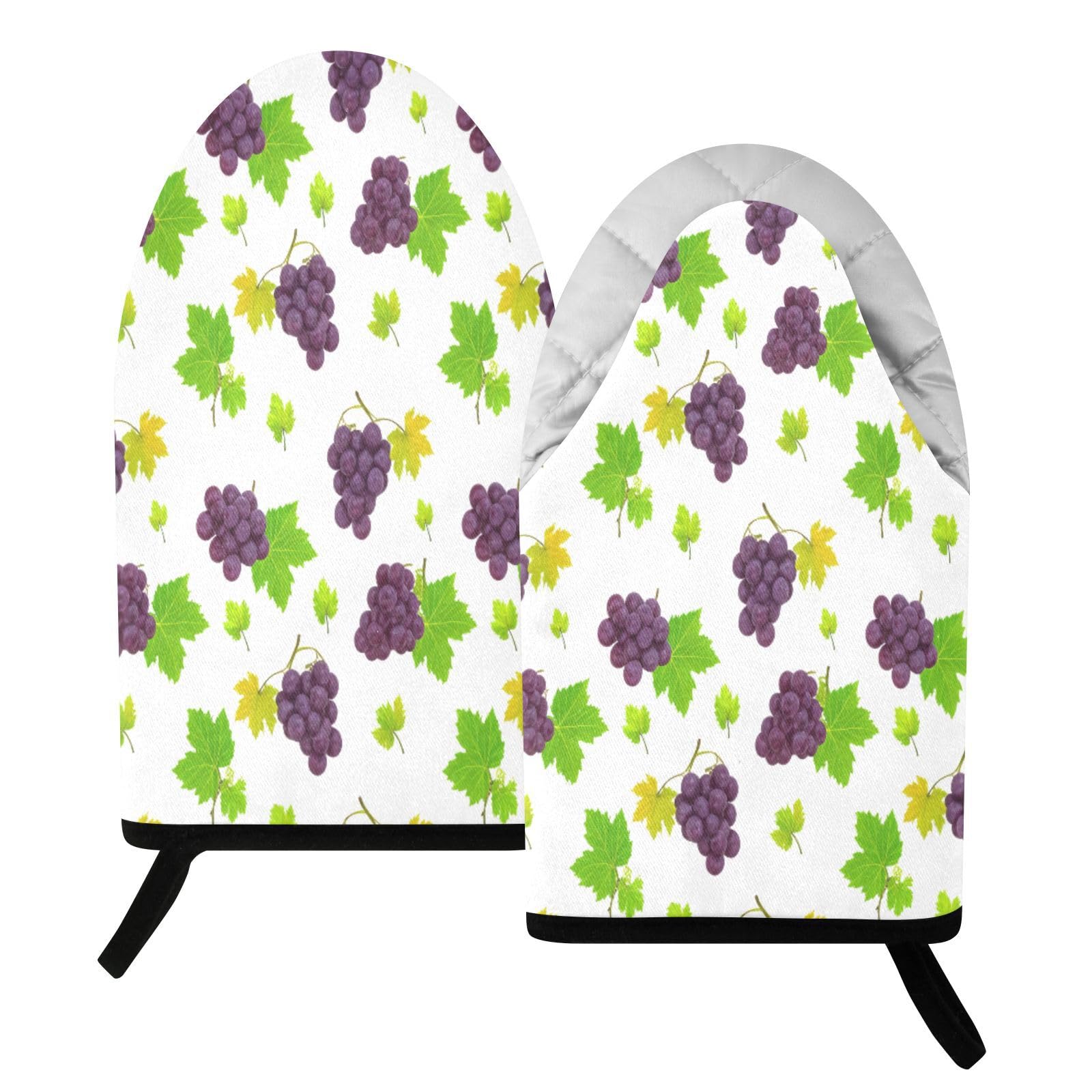 BURSTDDY Grapes and Leaves Oven Mitt,Heat Resistant Kitchen Mitts for Cooking