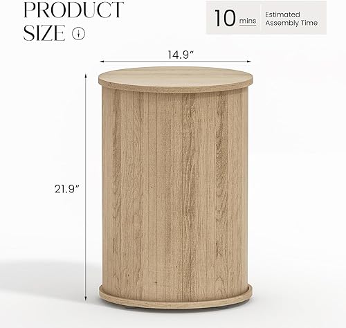 Miniatura 2 de Mesa auxiliar redonda acanalada para sala de estar, moderna mesa auxiliar de madera para sofás y sofás para espacios pequeños, mesa de noche de 21.9