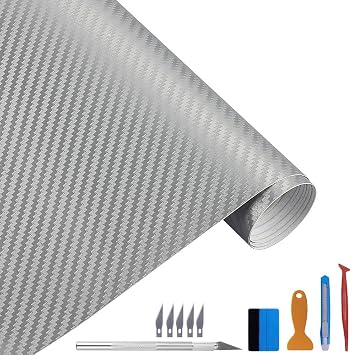 LZLRUN Silver 3D Carbon Fiber Car Vinyl Wrap Self Adhesive Film 1 x 10ft
