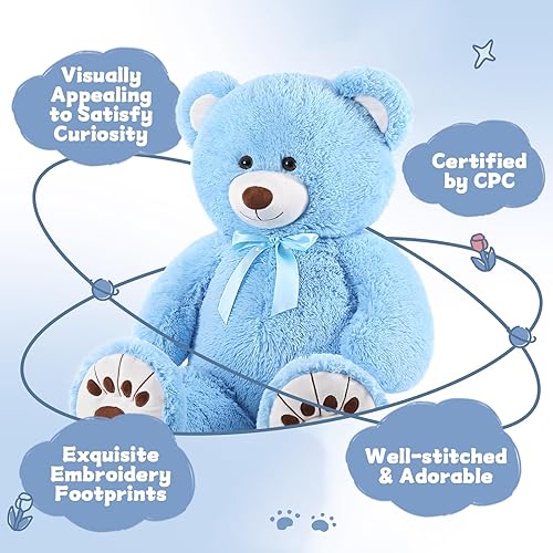 Miniatura 2 de MorisMos Oso de peluche gigante de 36 pulgadas, oso de peluche azul grande, oso de peluche grande para baby shower, oso de peluche de tamaño real