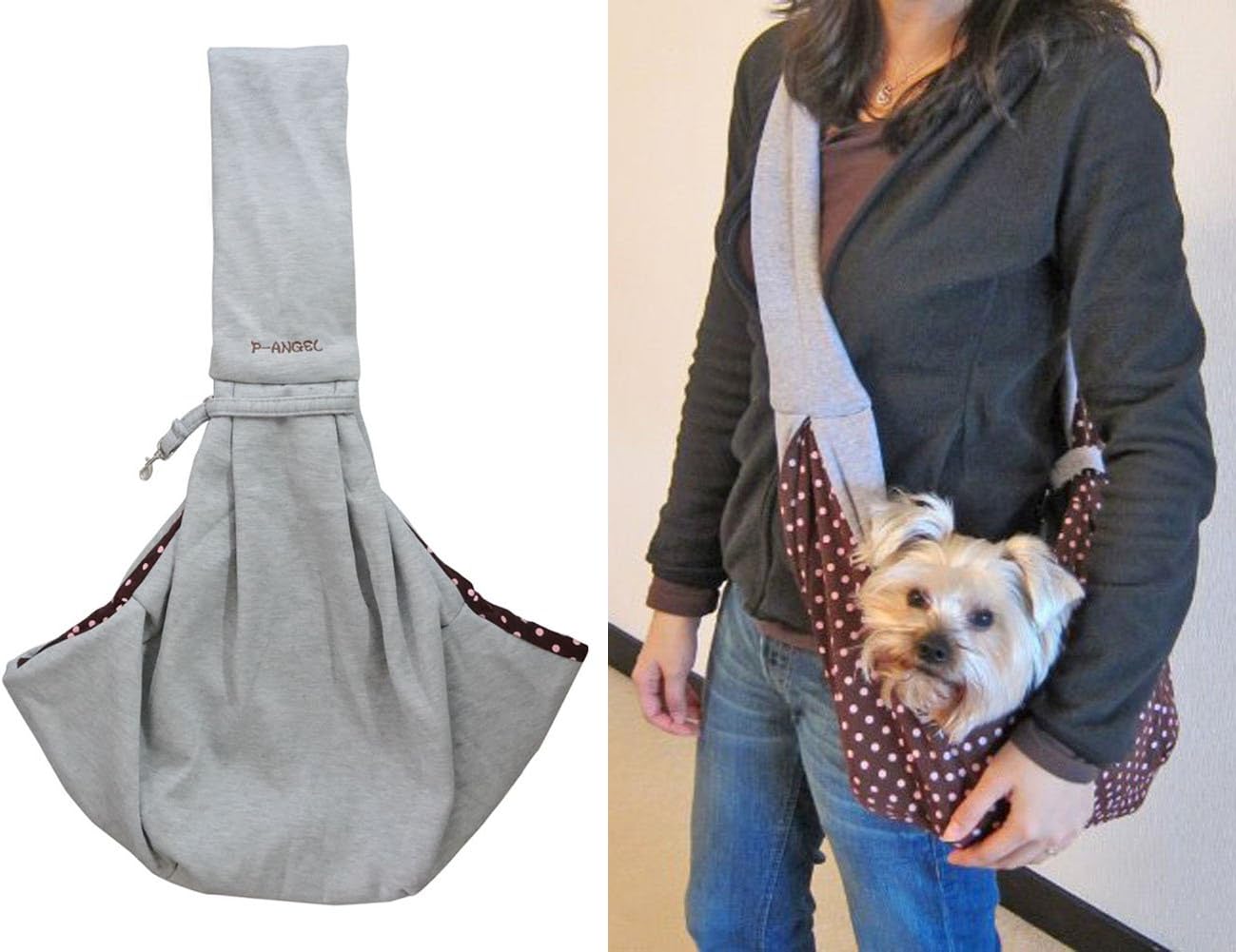 PENTA ANGEL Chico Reversible Pets Sling Carrier Pet Dog Cat Carrier Pet Cloth Totes Single Shoulder Bag (Grey)