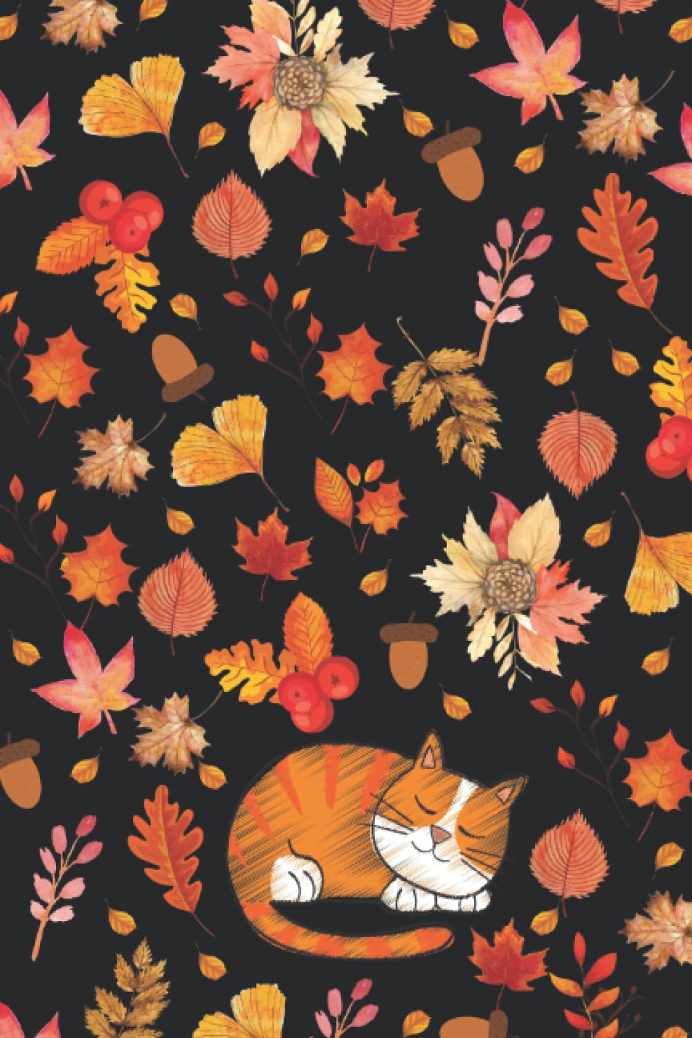Watercolor Autumn Pattern with Leaves, Autumn Leaves Notebook, Leaves Journal, Autumn Composition Books