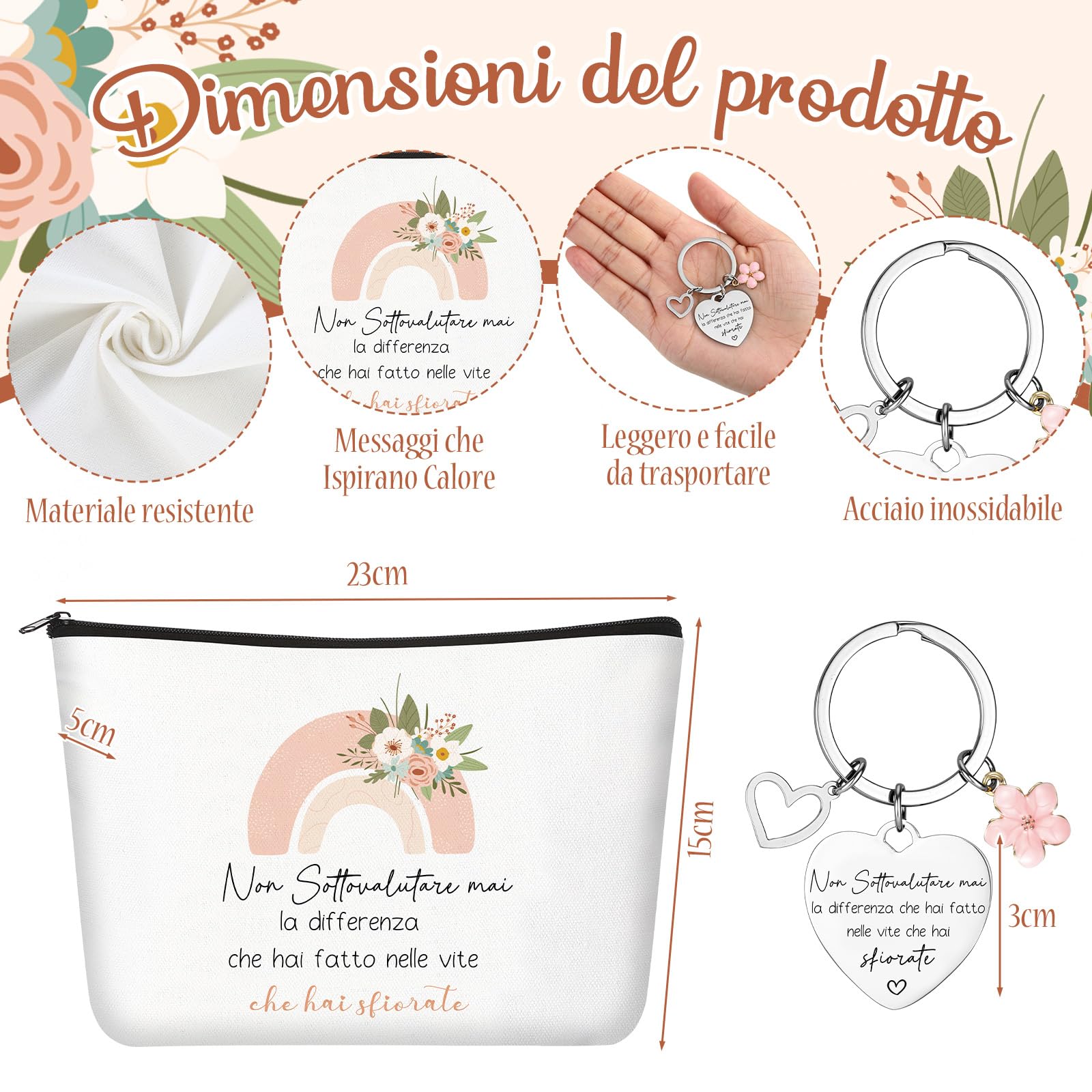 Xuniea Regalo per Maestra Fine Anno, Trousse da Trucco Arcobaleno con Portachiavi Motivazionale, Idee per Insegnante, Collega o Amica, Regalo Laurea, Compleanno, Dimissioni Giorno degli Insegnanti
