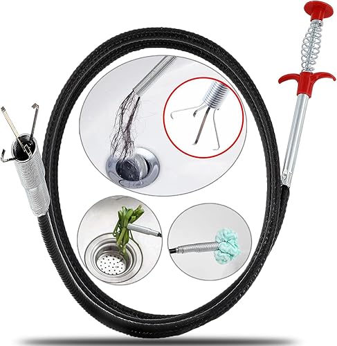 Herramienta de desagüe de serpiente de pelo de 61 pulgadas, serpiente para fregadero de alcantarillado, cocina, baño, bañera, inodoro, desagües