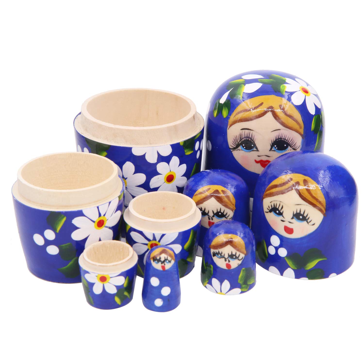 Winterworm Set di 5 Capelli biondi Blu Ragazza impilabile in Legno Giocattolo Bambino Babushka Matryoshka Bambola di nidificazione Russa per Bambini Giocattolo Compleanno