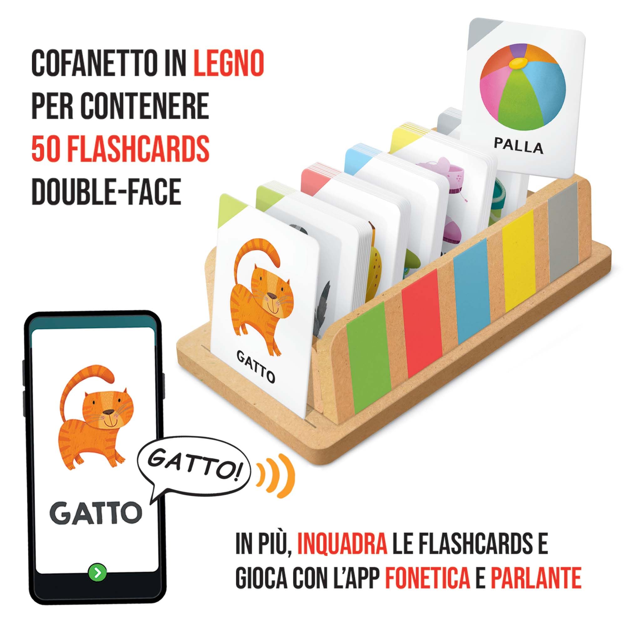 HEADU - Il Cofanetto delle Flashcards 100 parole - La Più Ricca Raccolta di Flashcards Per Imparare le Prime Parole | Con App Interattiva, Gioco Educativo 2 3 4 Anni, Idea Regalo, Made in Italy
