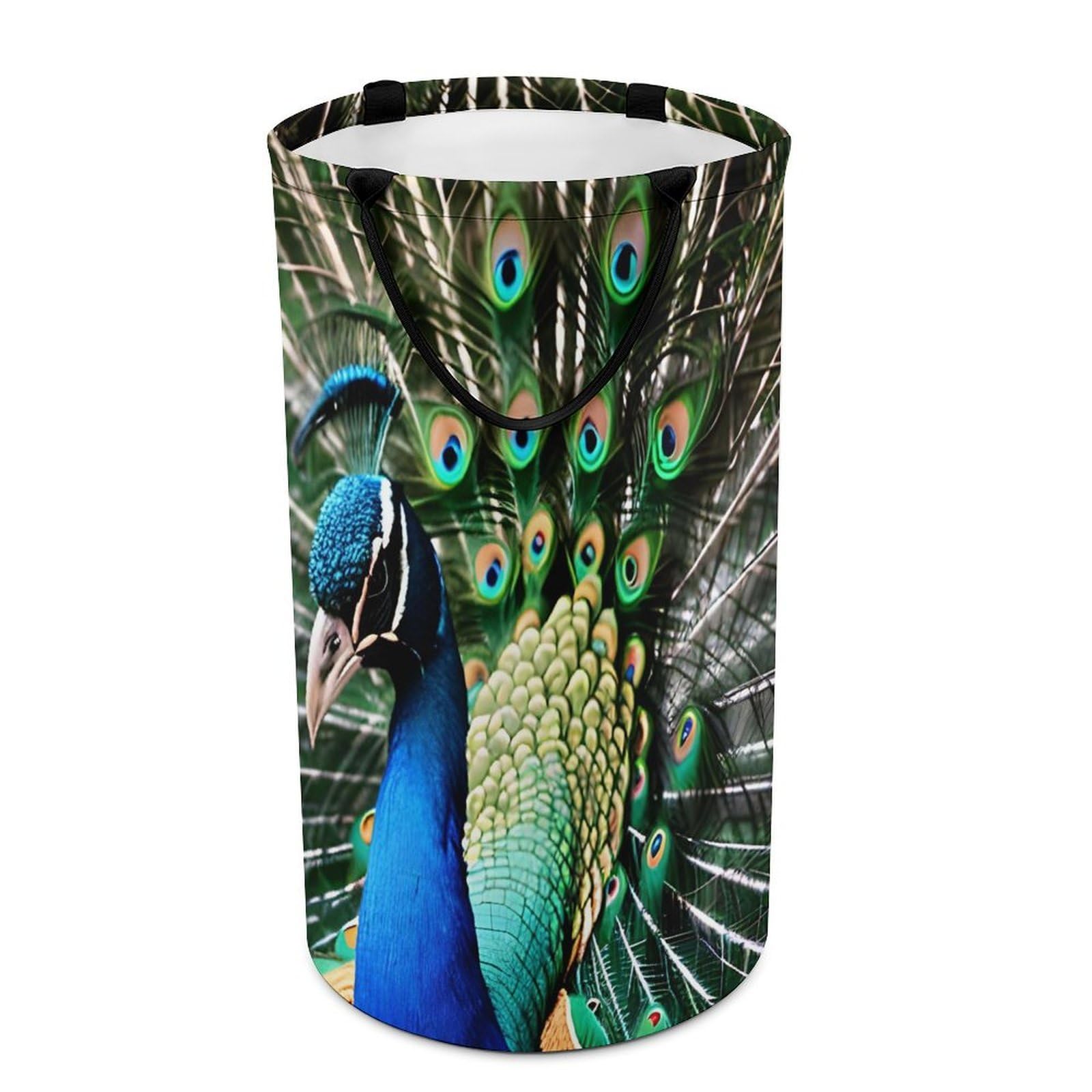 Peacock Laundry Basket Waterproof And Moisture-Proof Storage Bins Collapsible Round Laundry Hamper Perfect for Toys, Clothes And Sundries
