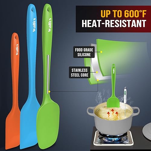 Miniatura 3 de Walfos Espátula de silicona resistente al calor de 600 F, núcleo de acero fuerte y diseño de una sola pieza, para cocinar, mezclar, hornear, sin BPA