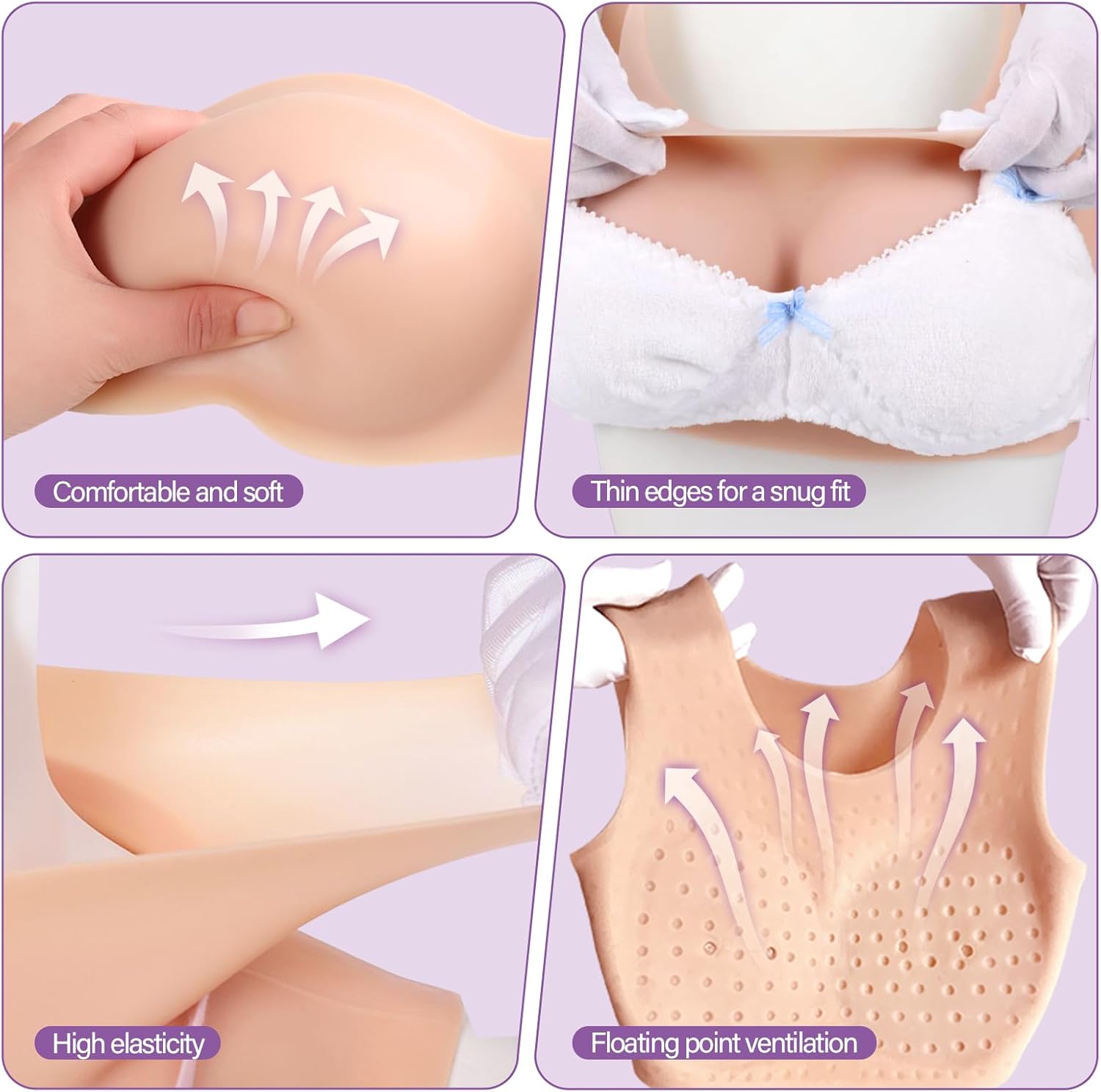 Round Collar Realistic Silicone Breastplate Crossdressing Fake Breasts Chest Plate Transgender Mastectomy Prosthesis