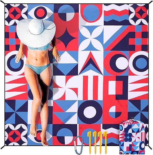 Miniatura 37 de Manta de playa impermeable a prueba de arena, extra grande, 79 x 83 pulgadas, 120 x 108 pulgadas, para 1-8 adultos, de secado rápido, duradera