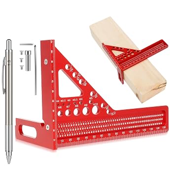 Beslands 3D Mitre Angle Carpenter's Square Multifunctional Measuring Ruler Made of Aluminium Alloy High Precision Protractor 22.5-90  Scribing Ruler & Drill Guide for Carpenters Engineers & DIY Enthusiasts