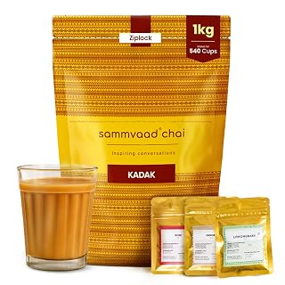 Sammvaad Premium Kadak CTC Chai - 1Kg (Includes 3 Exotic Spices) | Strong & Aromatic Assam Tea | Fresh CTC Tea for Rich Flavor | Makes 540 Cups | Zip-Lock Pack