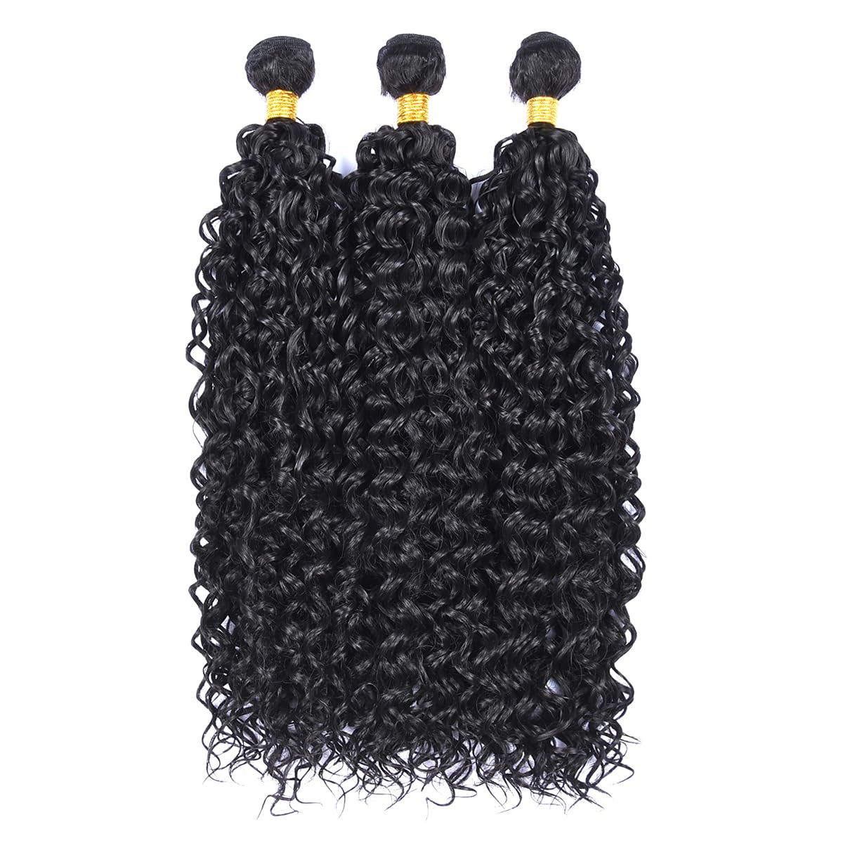 Luovce Synthetic Hair Extension Water Wave Synthetic Hair Weave Bundles 3 Bundles 22 inches with one Closure 230 Grams 1B Natural Colour - Image 3