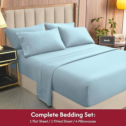 Miniatura 5 de LONAVA - Juego de sábanas de lujo de 6 piezas - Sábanas de microfibra antiarrugas, transpirables y elásticas, bolsillo profundo de 16 pulgadas