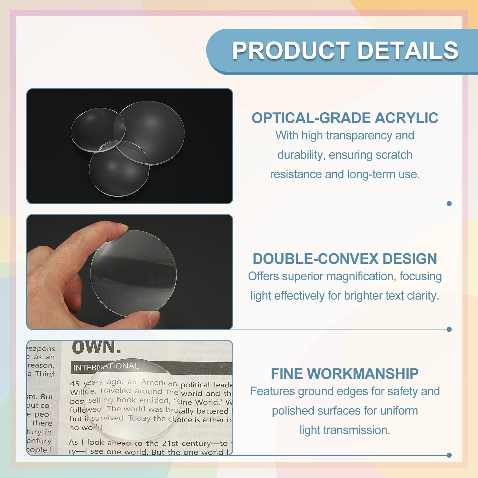 PATIKIL 15 Pack Biconvex Lens, 60mm Dia. 180mm Focal Length Spherical Optical Lenses Magnifier Paperweight Acrylic Double Convex for DIY Office Desk Home Science Experiment Telescope - Image 3