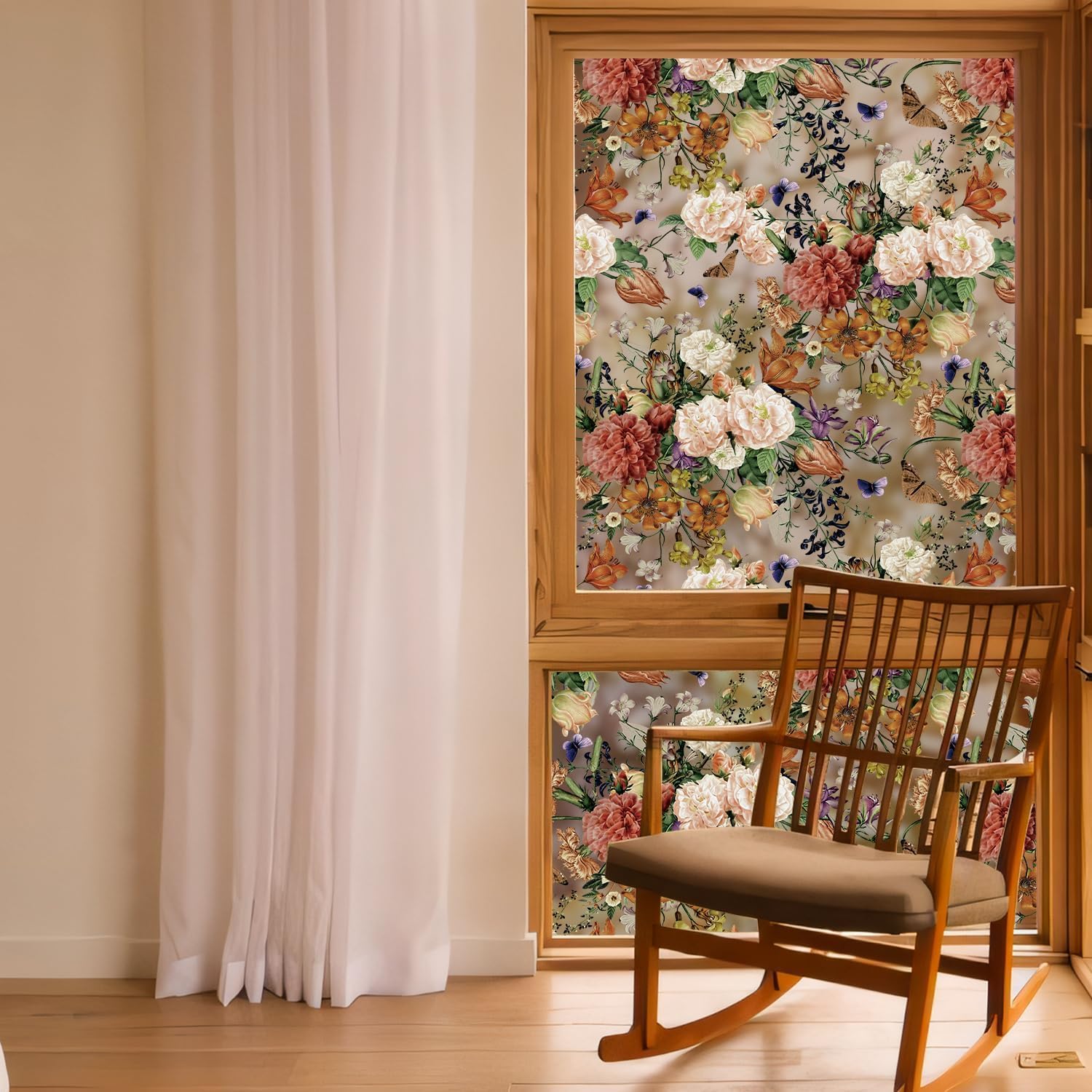 QUCHENG Window Film Stained Glass Clings Vintage Floral Privacy Decals Living Room Sun Blocking Decor Removable Static Large Autumn Stickers DIY Decorations