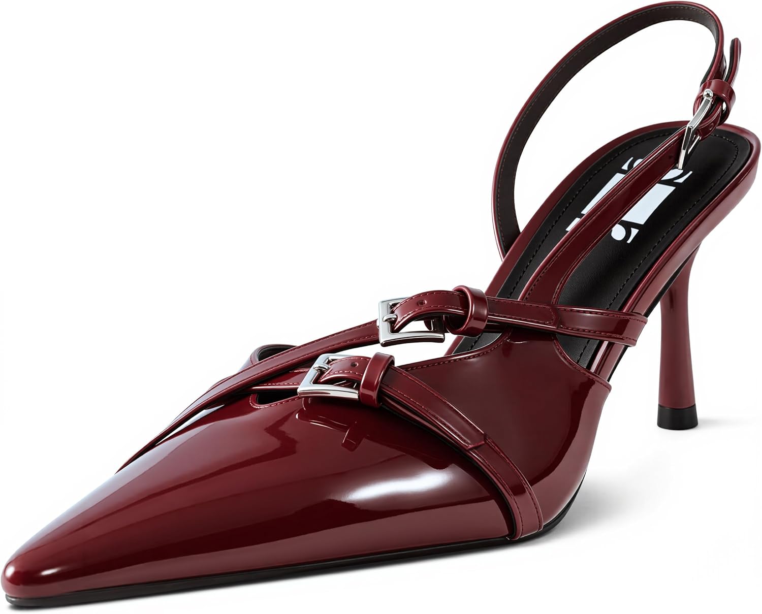 Slingback Kitten Heels for Women Pointed Toe Heels Closed Toe Low Heel Wedding Dress Pumps with Buckles Strap