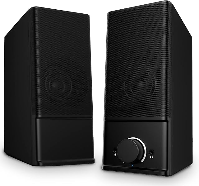 YYV Computer Speakers, Dual 5W USB Desktop Speaker with Audio & Microphone Output, Wired PC Speakers for Desktop, Computer, Laptop, Notebook, Tablets (USB Type C to USB Adapter Included)