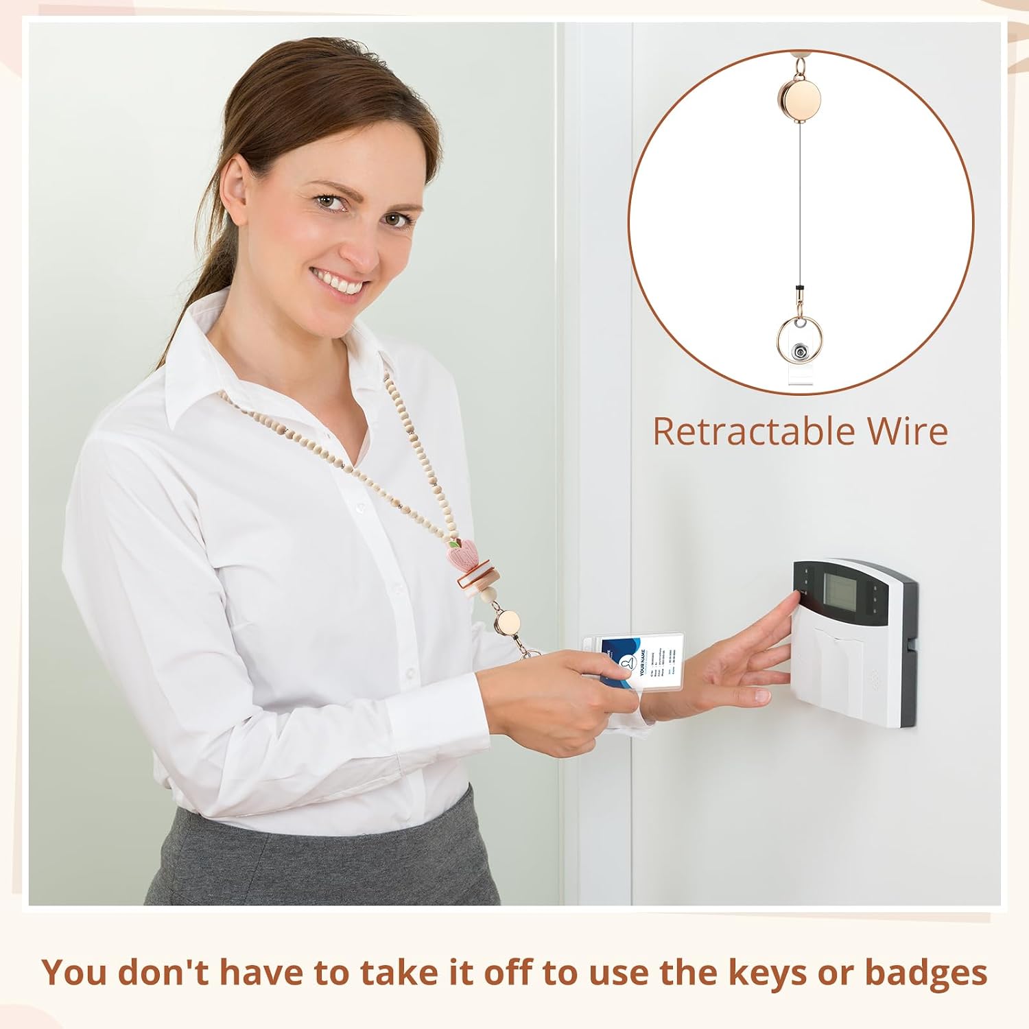 4 Set Teacher Gifts Lanyard with ID Holder Wooden Silicone Beaded Retractable Lanyards for ID Card Badges Key Ring