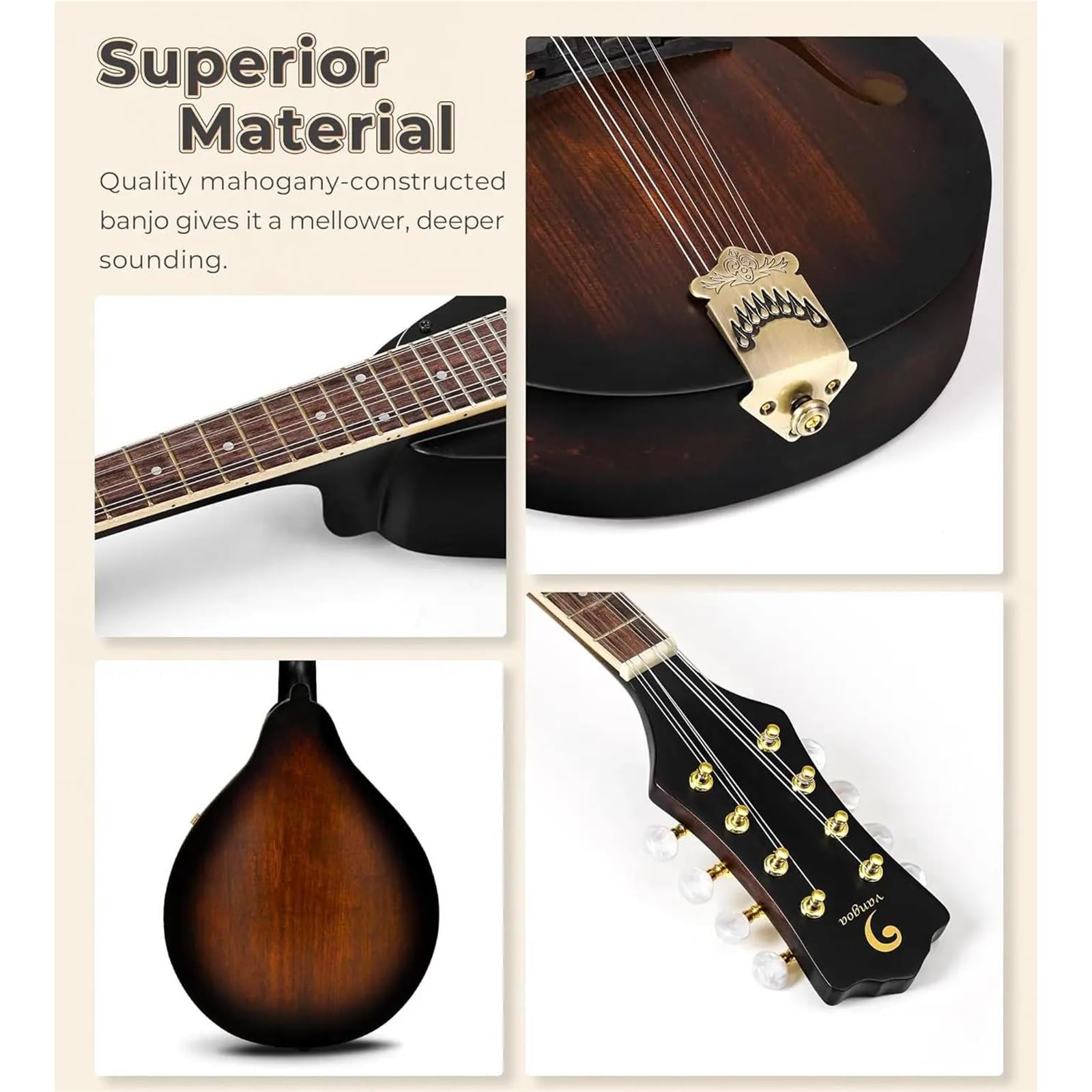 Mandoline De Pour Débutants Mandoline Acoustique De Style A, Instrument De Musique, Mandoline À 8 Cordes En Épicéa Massif Pour Débutants Et Adultes