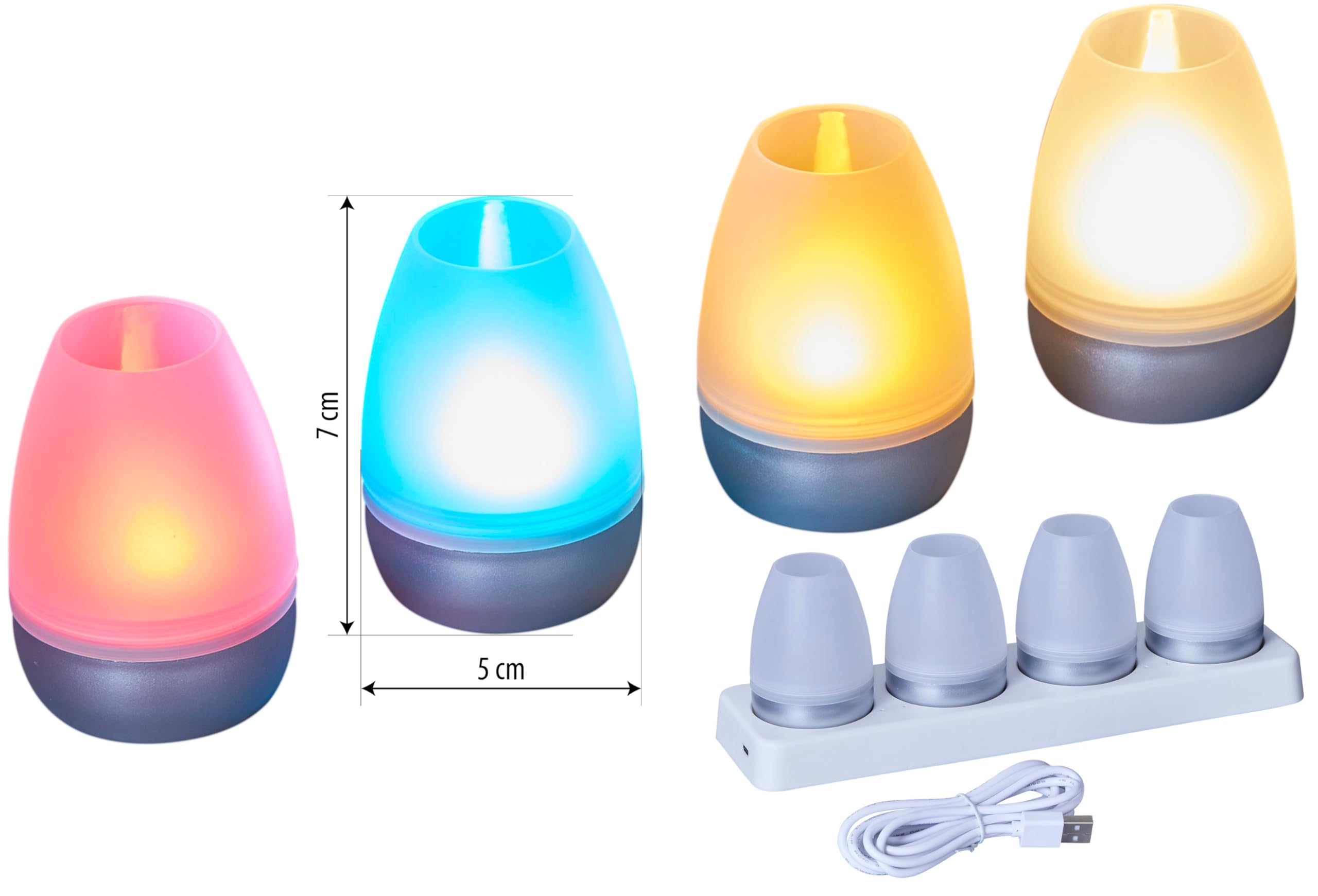 Northpoint LED Akku Lounge Lights 4er-Set mit Touchsensor Kabellos für Innen und Außen RGBW Flackereffekt mit Ladestation ca. 7 cm hoch (Silber Matt)