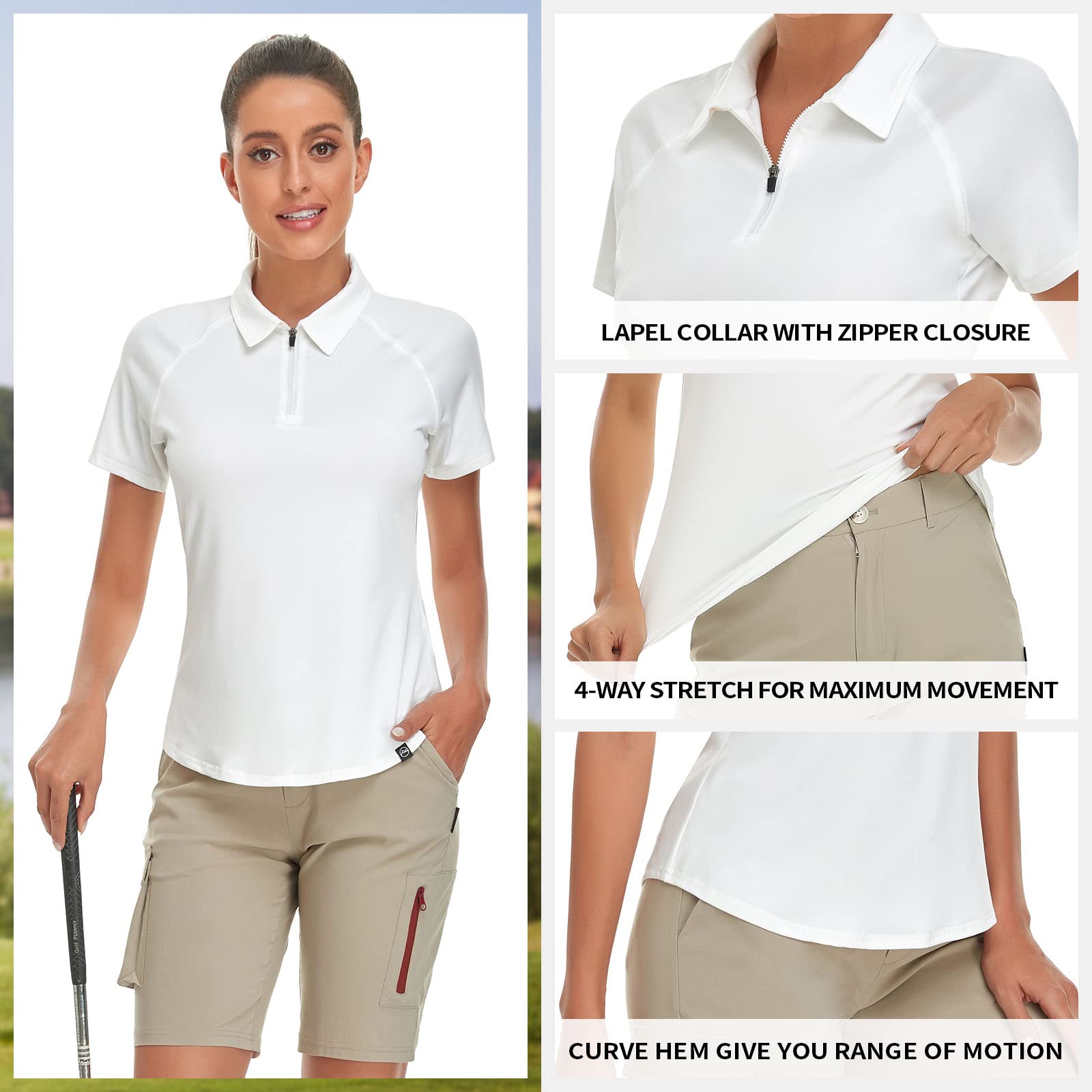 Soneven Polo Transpirable de Manga Corta para Mujer UPF 50+ Cremallera 1/4 Secado rápido