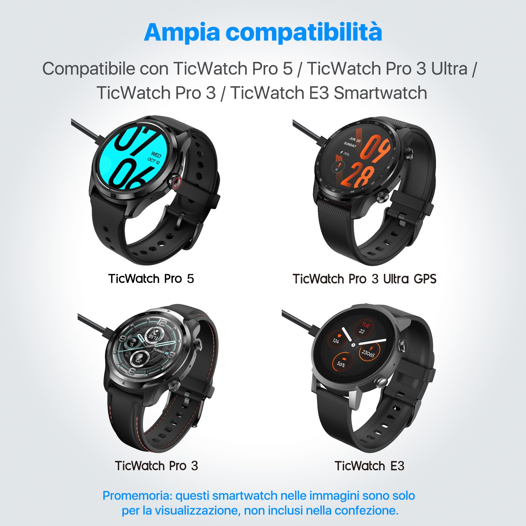 MoKo 2 Pezzi Caricatore Compatibile Con Ticwatch PRO 5/PRO 3 Ultra GPS