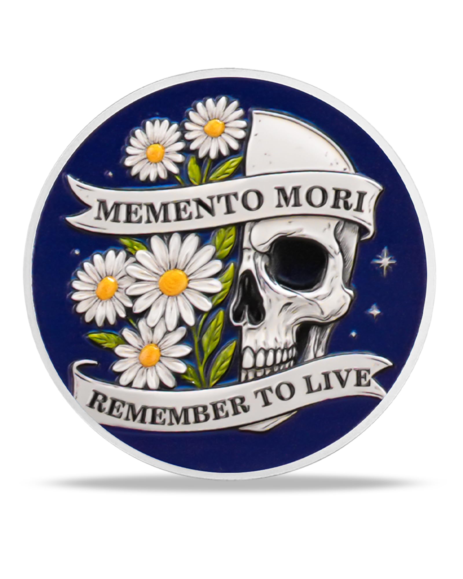 RYUKENLM Memento Mori Coin Blooming Daisy Skull Challenge Coins Carpe Diem Daily Stoic Practice EDC Token Inspirational Stoicism Gift for Men Women Kids
