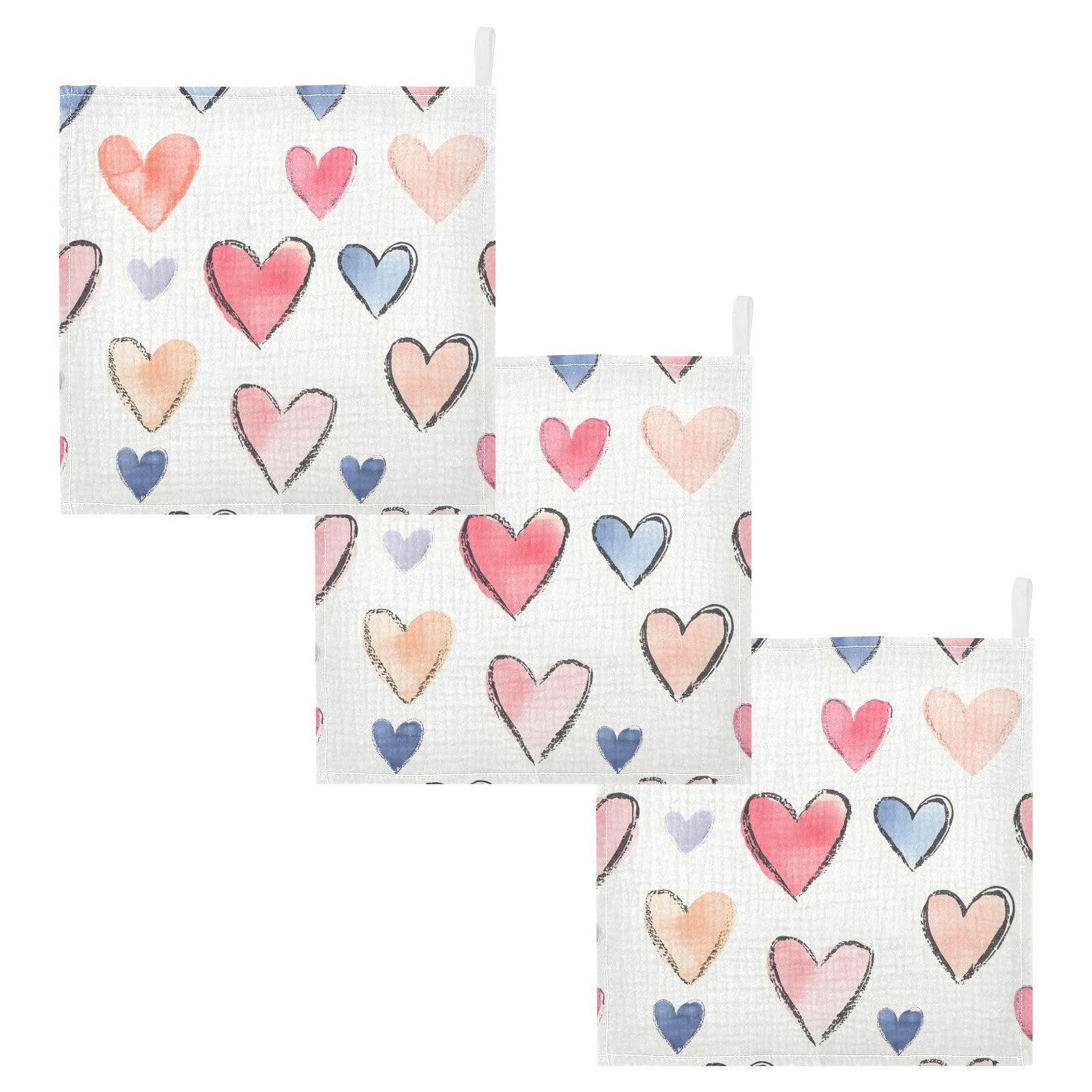 YETTASBIN Valentines Heart Muslin Baby Hand Washcloths Soft Cotton Bath Face Towel 4 Layers Extra Absorbent Feeding Burp