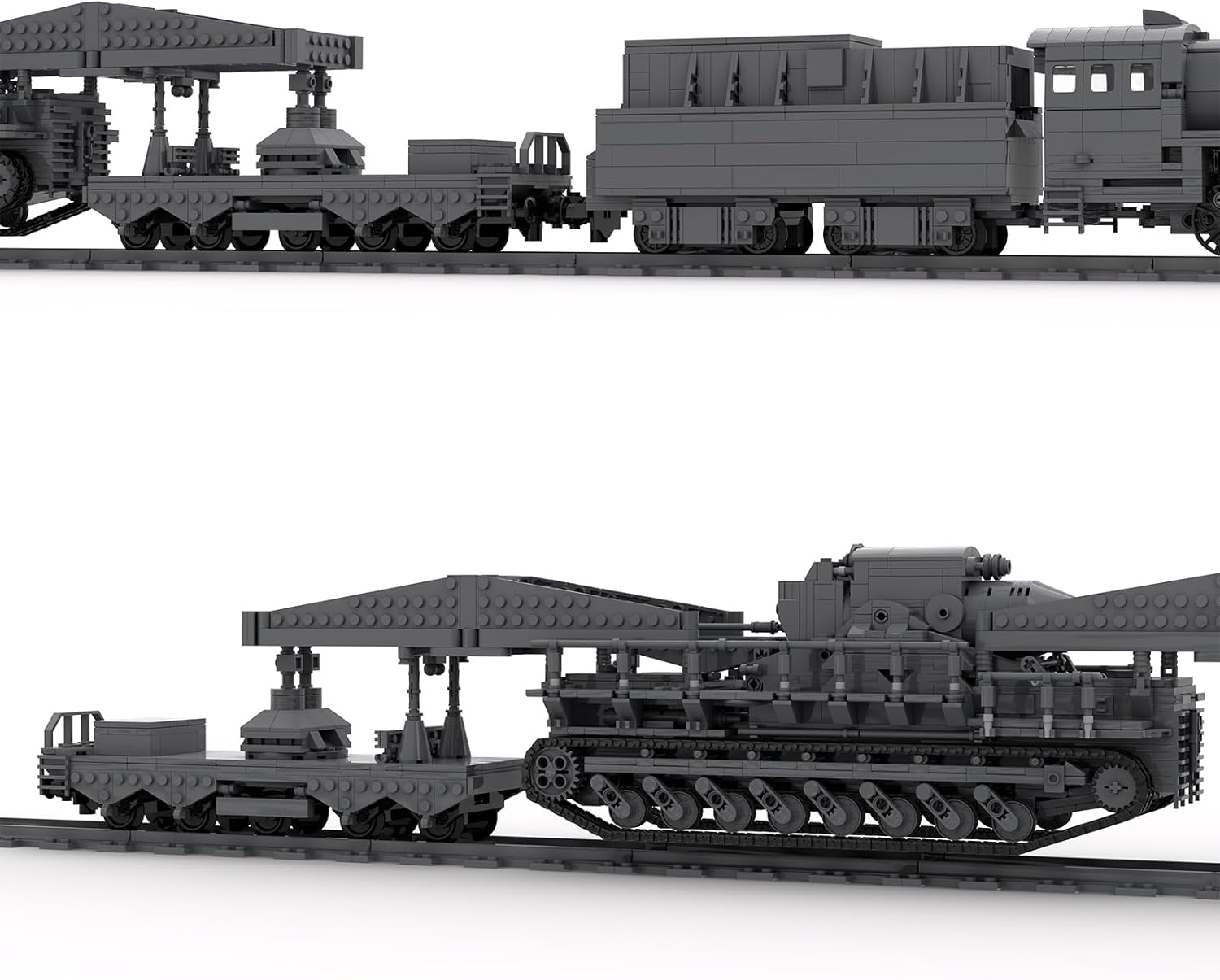 Steam Train Building Sets, 2980pcs+Genuine Authorized Static Version of World War II Series German Carl Self-propelled Mortar Railroad-Carrying Small Particle Building Blocks Model