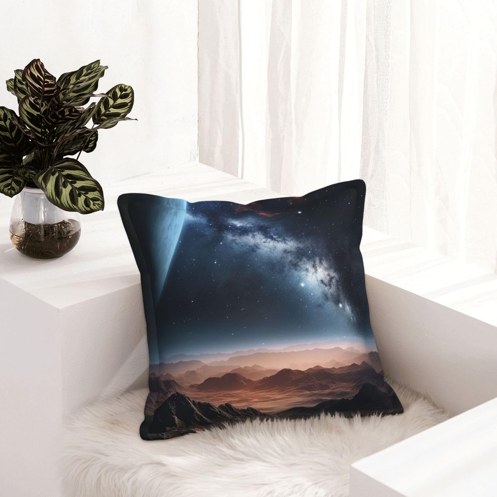 Housse de coussin motif galaxie planète similicuir salon moderne
